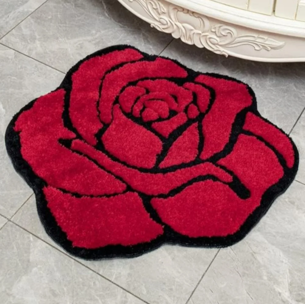 Red Rose Shaped Bath Mat Bed Bathroom Rug Kitchen Garden Flowers Floral Doormat